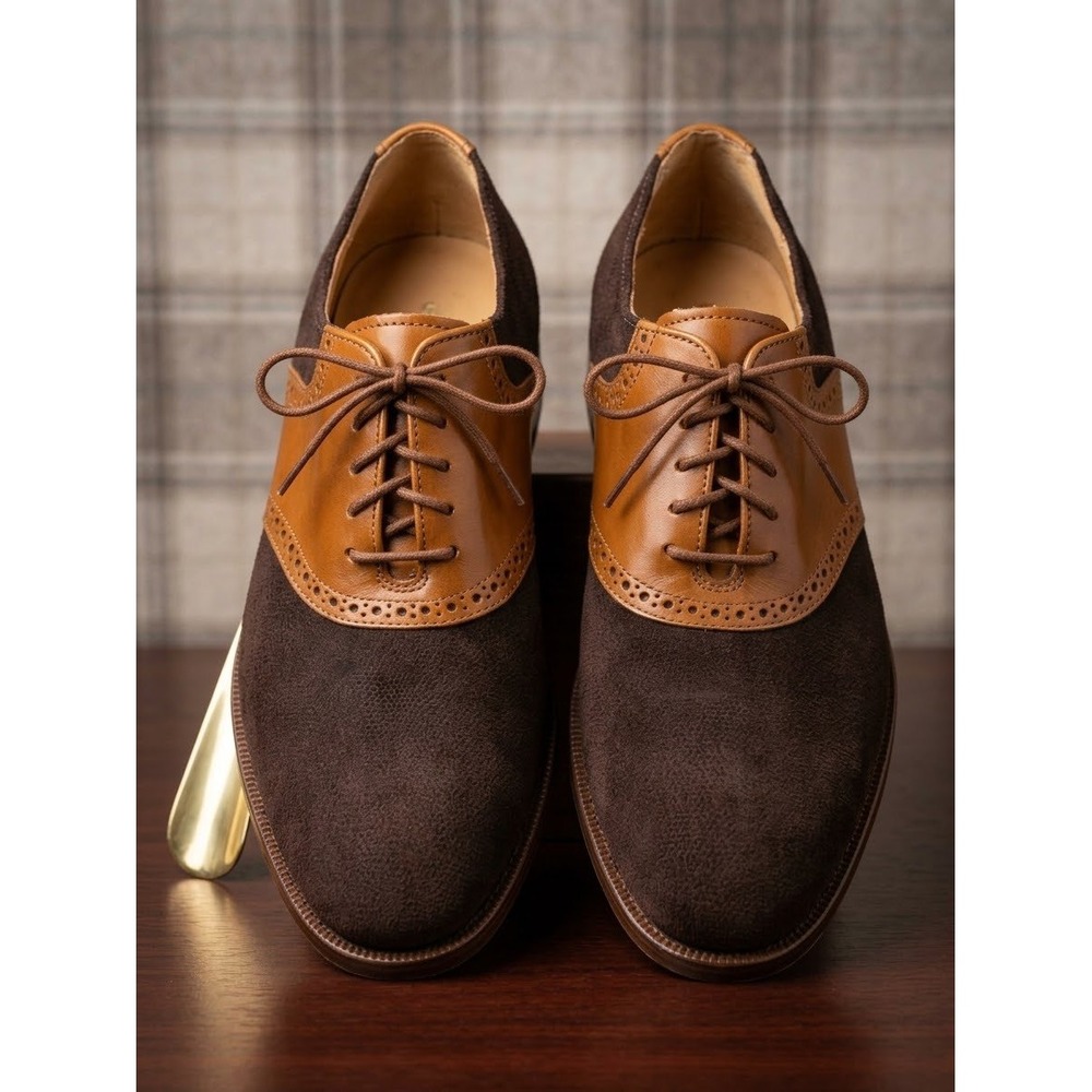 Cole Haan Mens Brown Suede Leather Wingtip Oxford Dress Shoes 9.5 M C12513